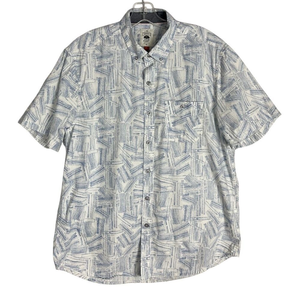 Copper‎ & Oak Button Up Shirt Mens L Blue White Short Sleeve Collared Cotton